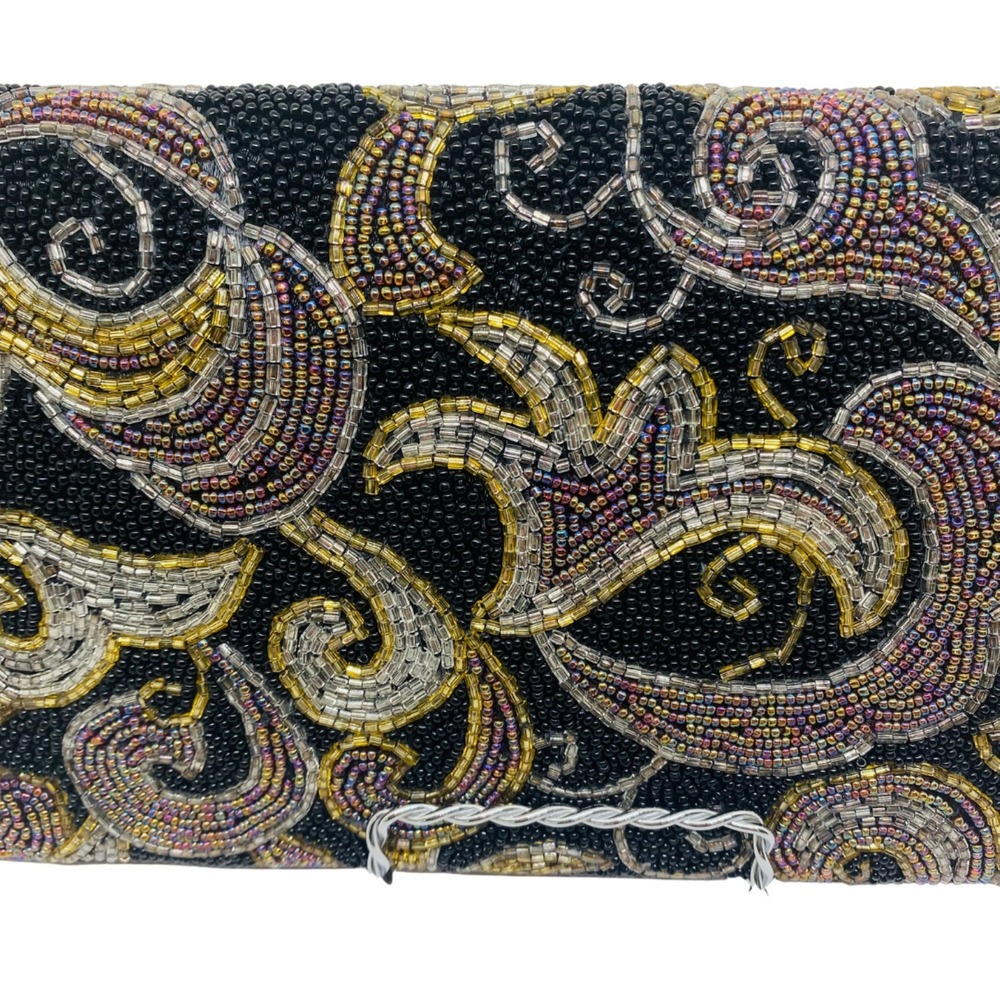 Vintage Beaded Clutch Purse: 1950s/60s Black Multi-Color Evening Bag - Picture 3 of 8